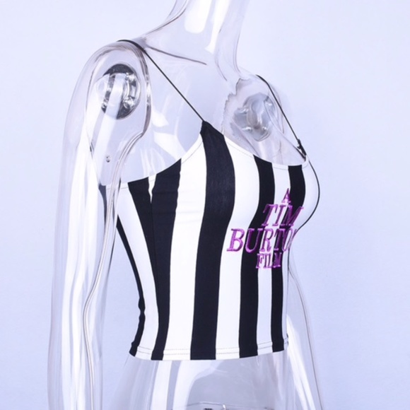 NWT A Tim Burton Film Striped Cropped Tank Top - Picture 3 of 13